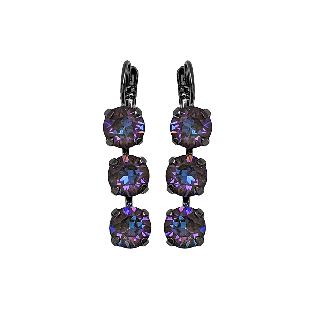 Medium Three Stone Leverback Earrings in Sun-Kissed "Midnight" *Preorder*