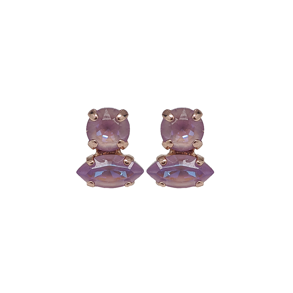 Double Stone Marquise and Round Post Earrings in Sun-Kissed "Lavender" *Custom*
