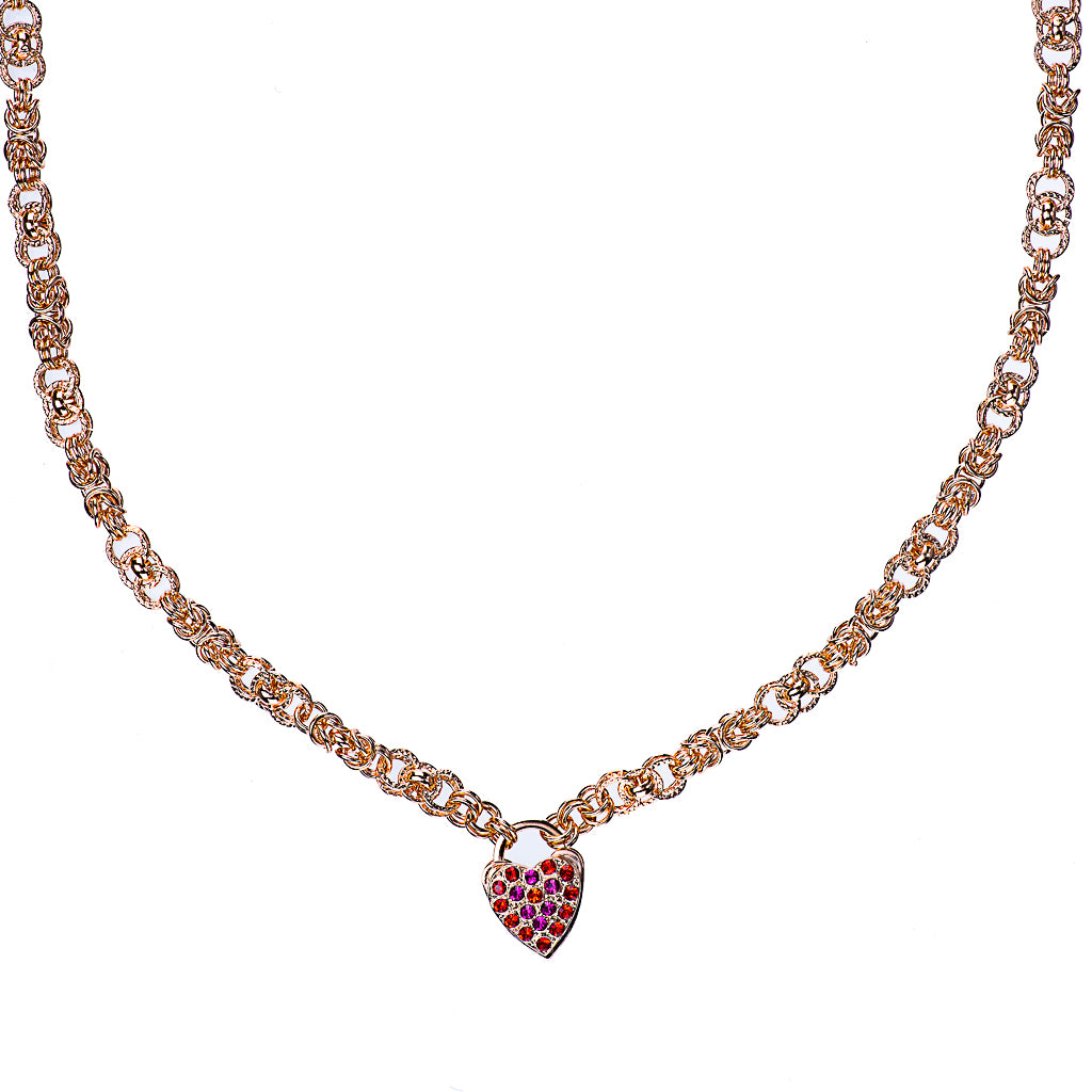 Double Link Chain Heart Necklace in "Hibiscus" *Preorder*