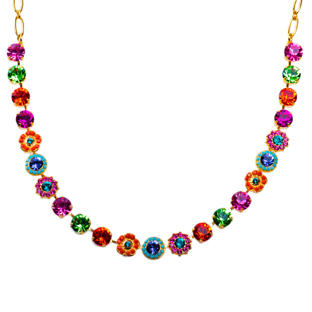Multi Color Flower Bead Bib Necklace Set with Gold and Rhinestone Deta –  Divine Elegance Fashion