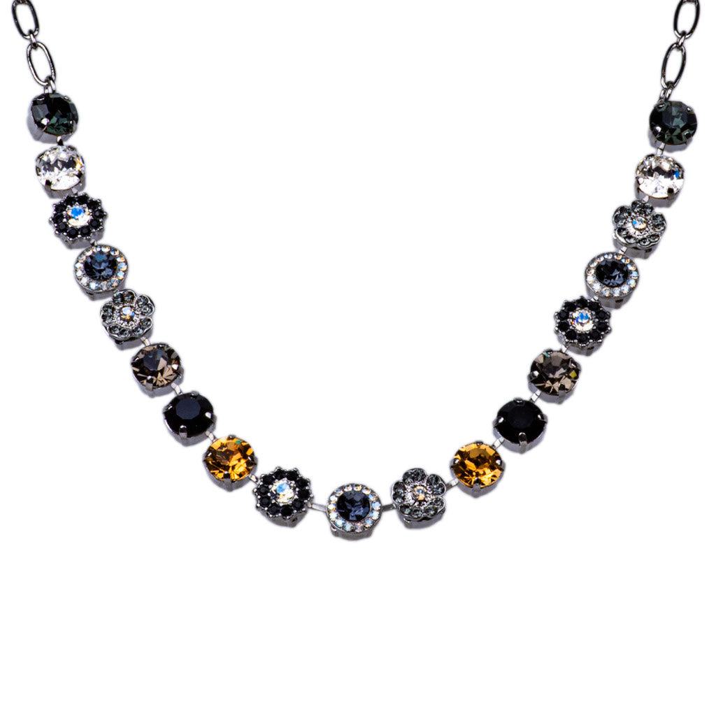 Large Rosette Necklace in "Black Orchid" - Rhodium