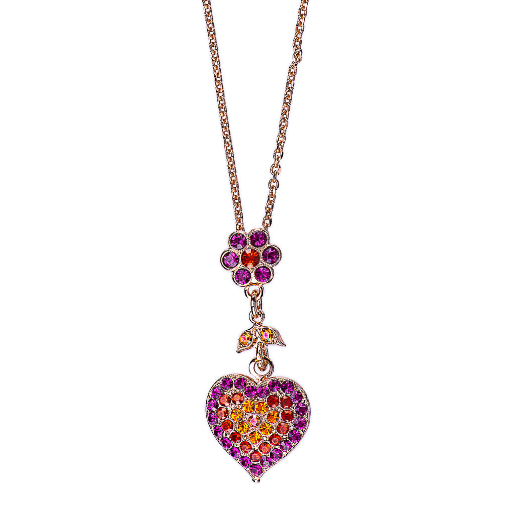 Heart and Petite Flower Pendant in "Hibiscus" *Preorder*