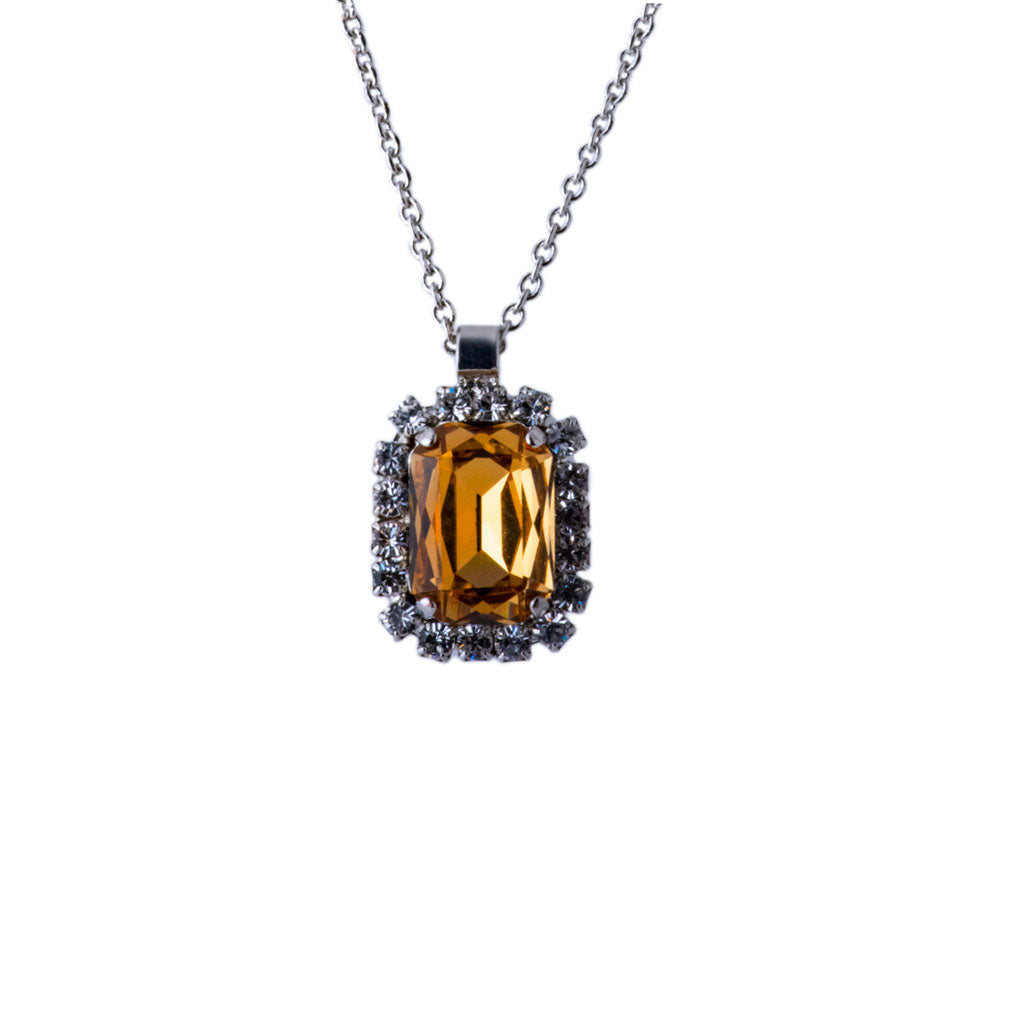 Large Emerald Cut Halo Pendant in "Butter Pecan" *Preorder*