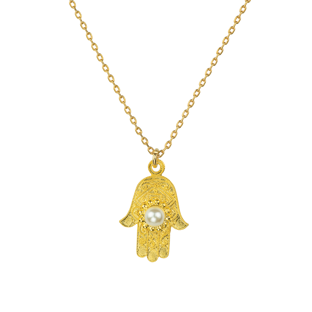 Hamsa Pendant in "Cream Pearl" - Yellow Gold