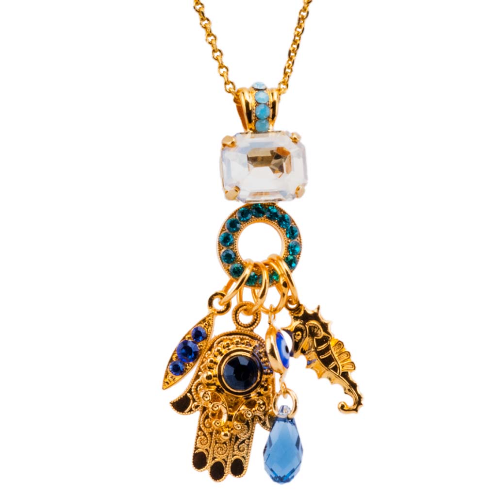 Emerald and Open Circle Hamsa Charm Pendant in "Fairytale" *Preorder*