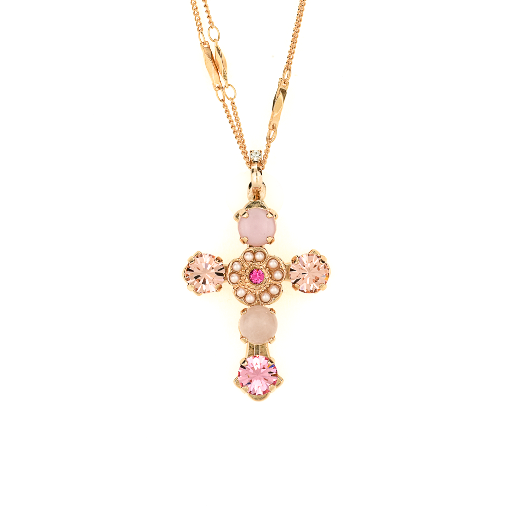 Pink Diamond Cross Necklace - Rose Gold