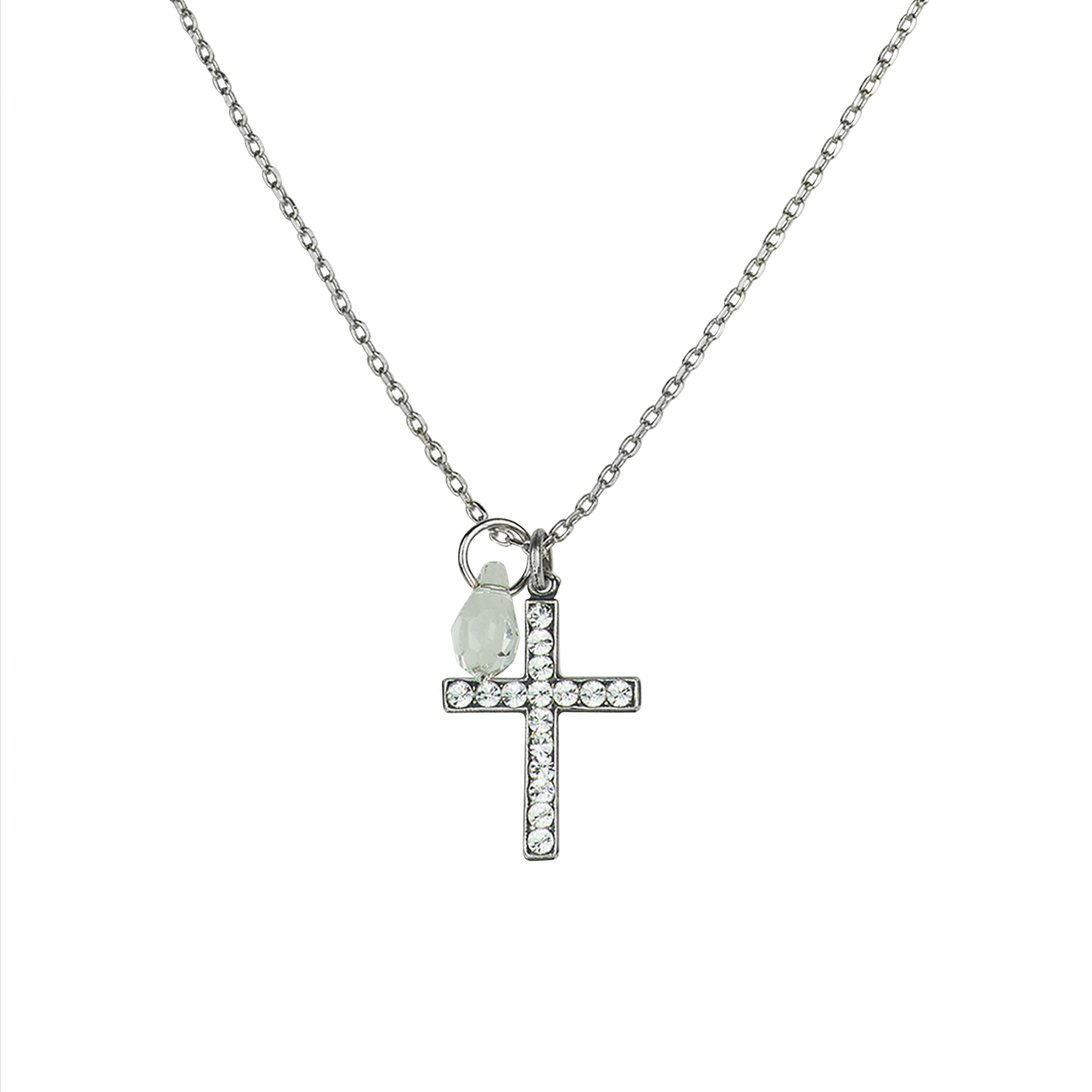 Black Crystal Silver-tone Cross Pendant Necklace | Claire's US
