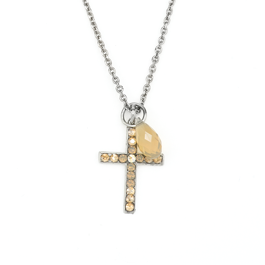 Petite Cross Pendant with Briolette in "Peace" *Preorder*