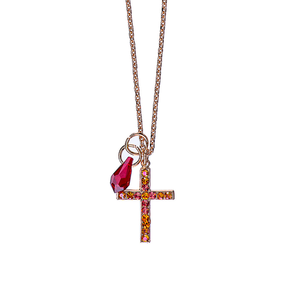 Petite Cross Pendant with Briolette in "Hibiscus" *Preorder*