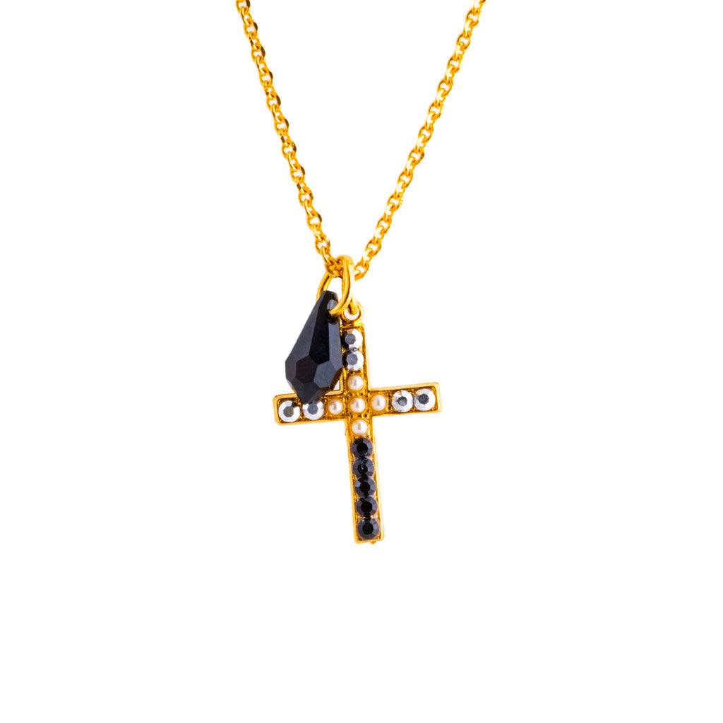 Petite Cross Pendant with Briolette in "Rocky Road" *Preorder*