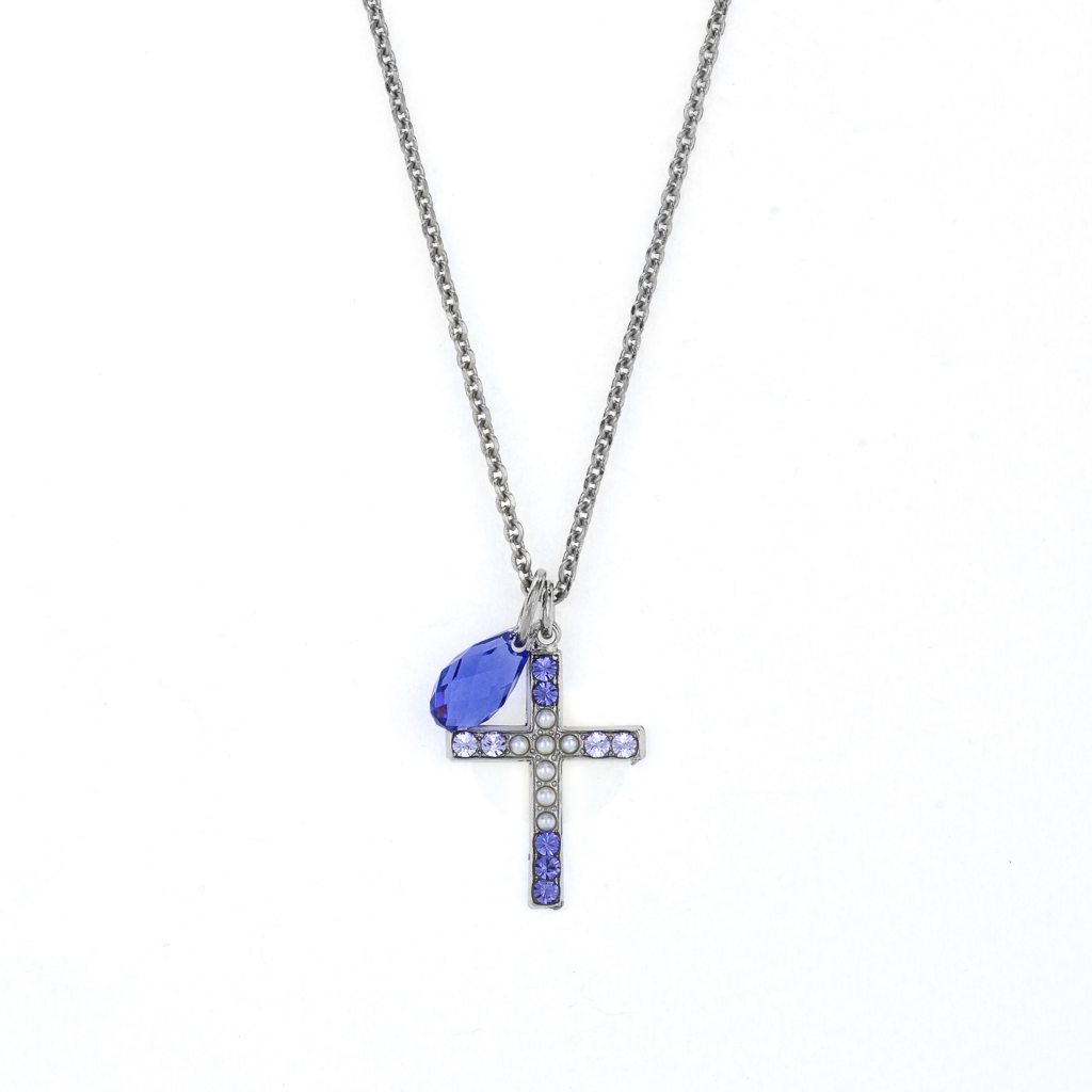 Petite Cross Pendant with Briolette in "Romance" *Preorder*
