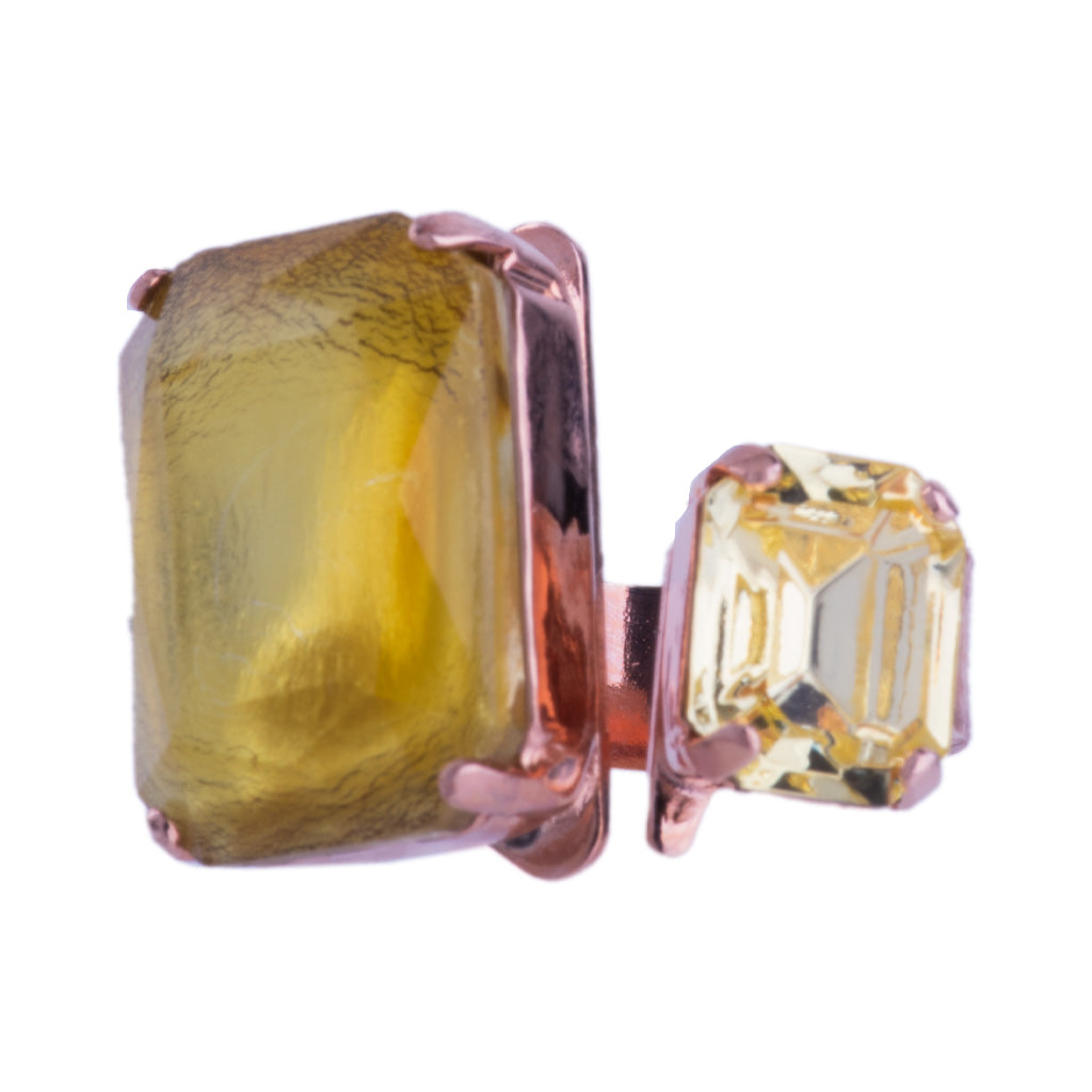 Extra Luxurious Two Stone Emerald Cut Ring in "Fields of Gold" *Custom*