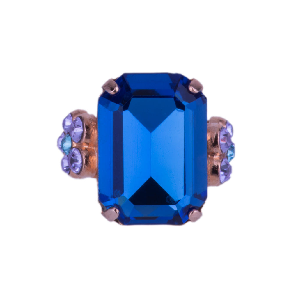 Large Emerald Cut Flower Ring in "Electric Blue" *Custom*